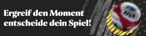 Grafik mit einem rotierenden Fußball und dem Hinweis Ergreif den Moment entscheide dein Spiel